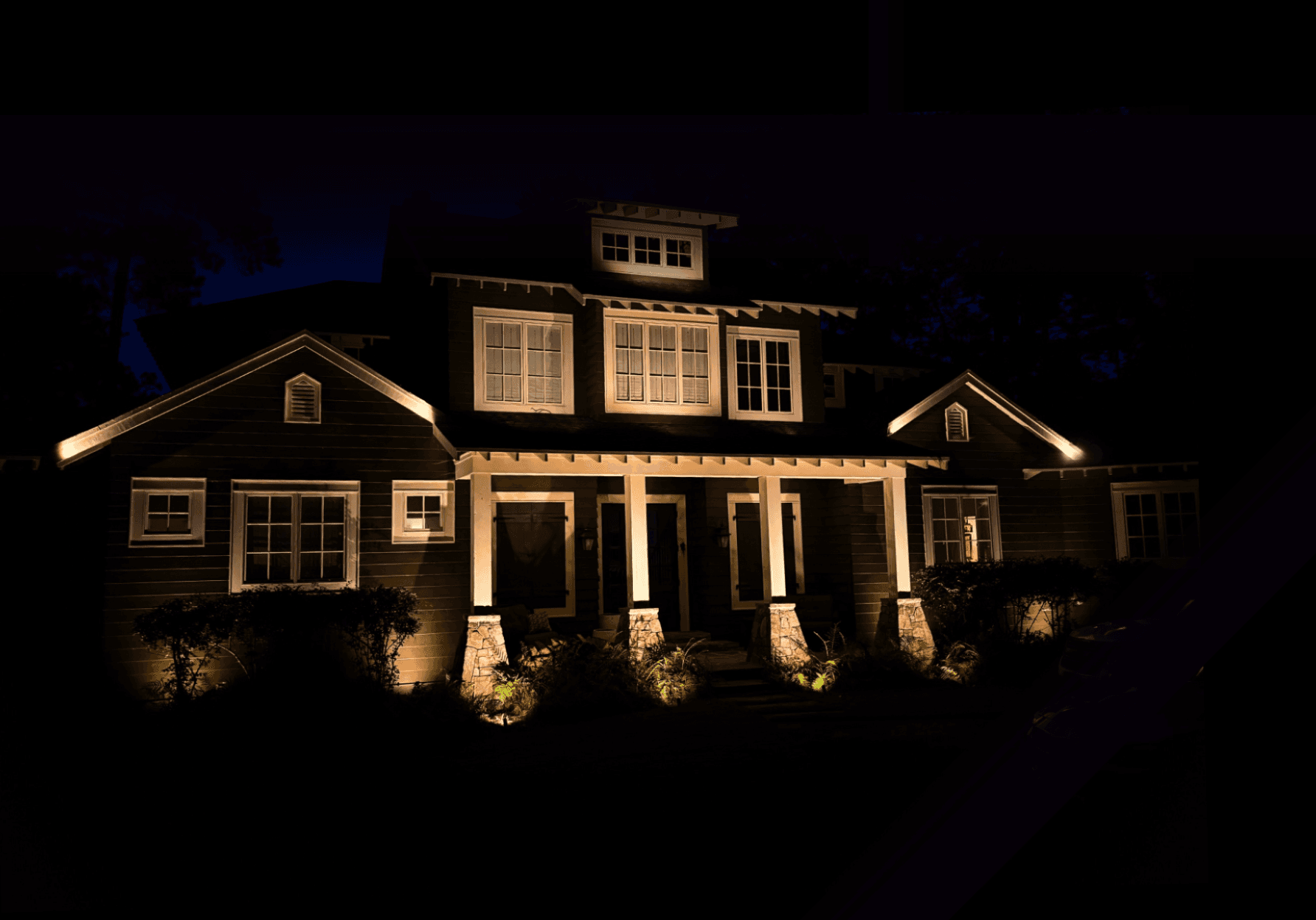Craftsman Home Porch Lighting Craftsman-style home with warm porch and facade lighting