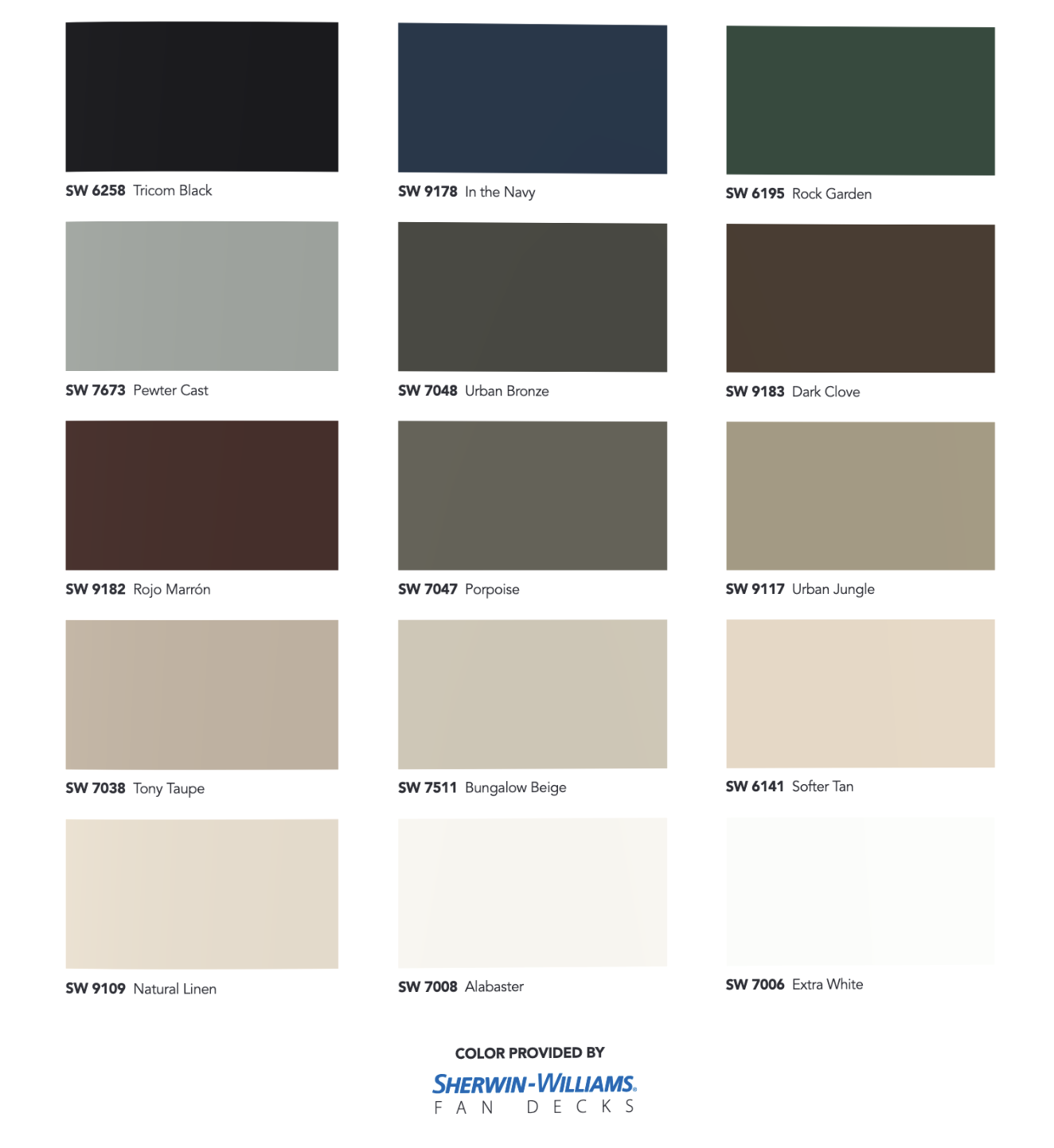 Forever Lighting track color options from Sherwin-Williams