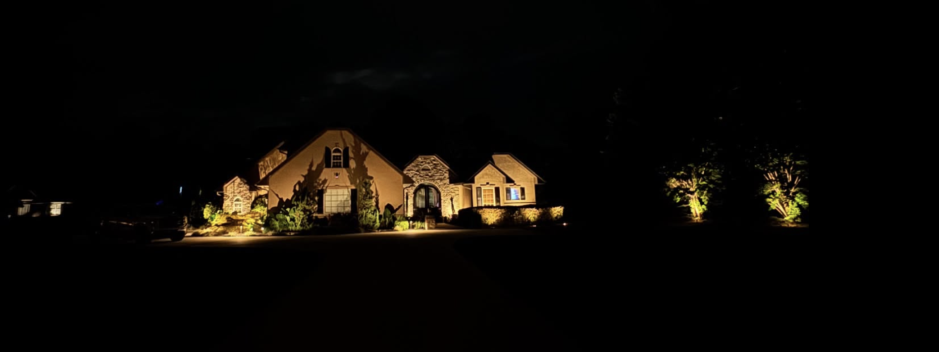 Stone Estate Landscape Lighting Stone estate with comprehensive landscape lighting