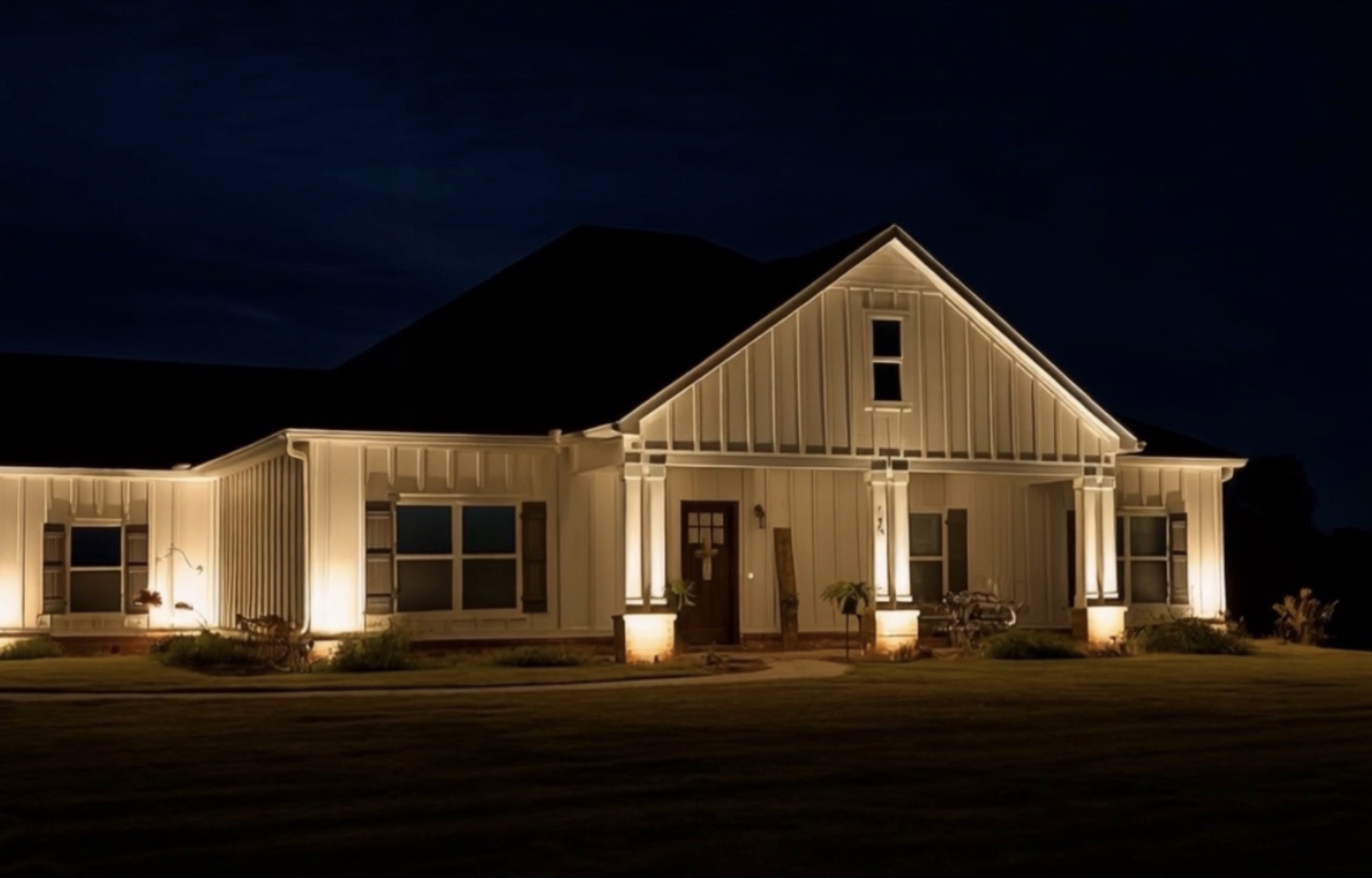 Modern Farmhouse Facade Lighting Modern farmhouse with elegant facade lighting
