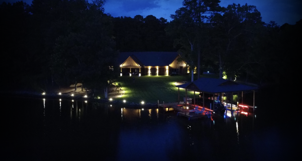 Custom Dock Lighting Installation Lakefront property with custom dock lighting